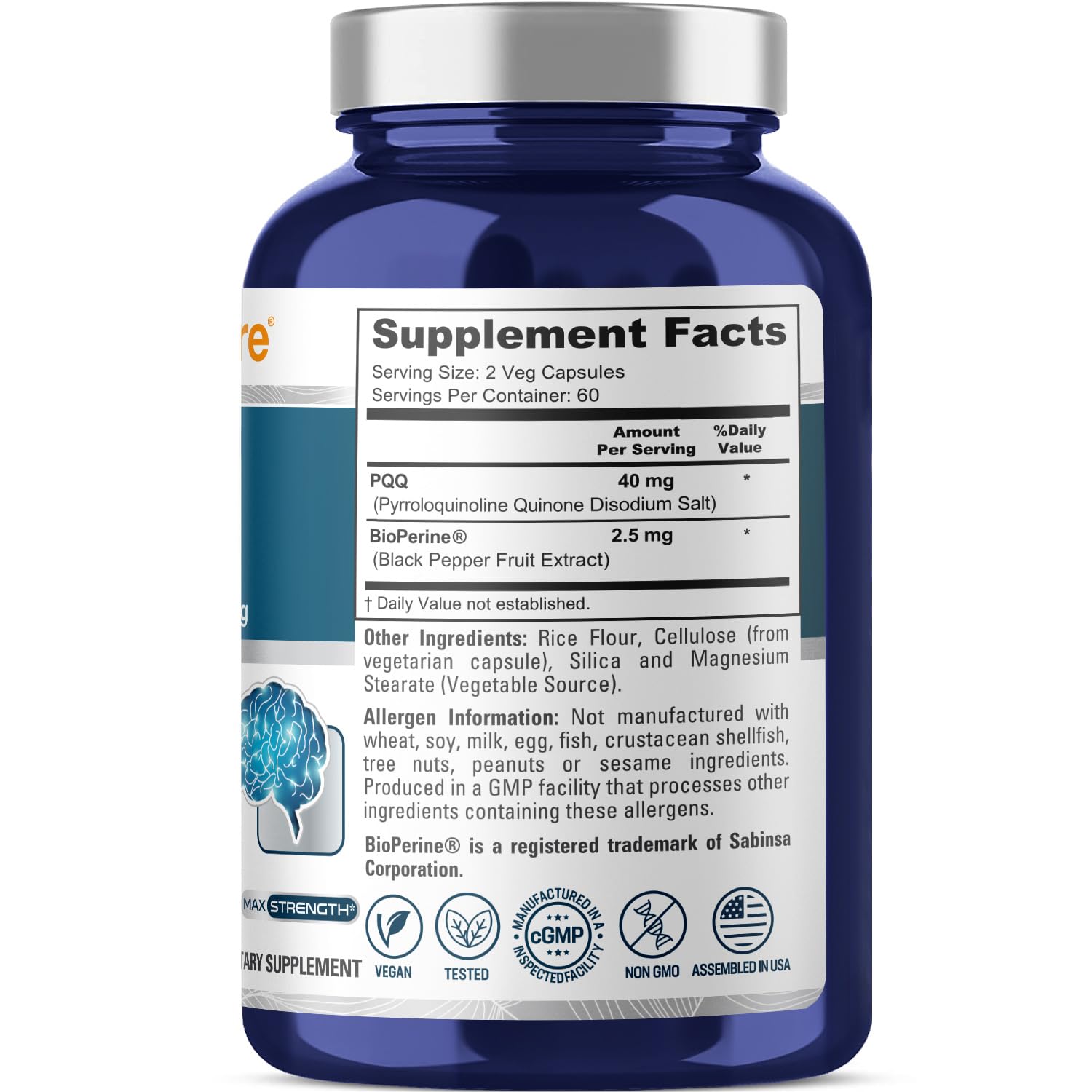 NusaPure PQQ capsules close-up, vegan-friendly supplement.