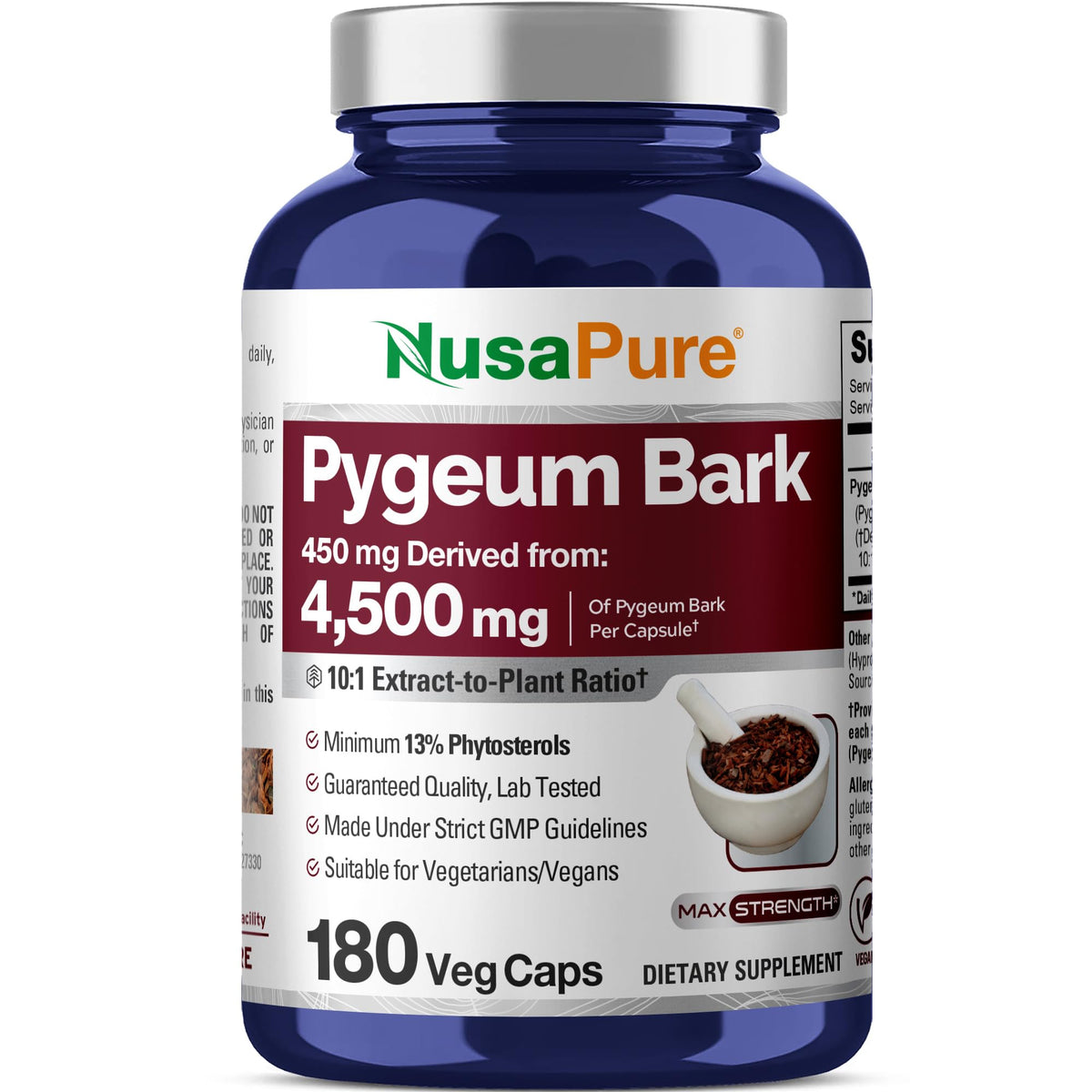 NusaPure Pygeum Bark bottle with 10:1 extract for convenient daily use.