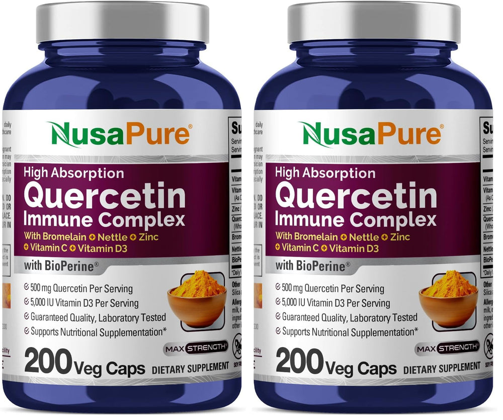 NusaPure Quercetin Complex bottle front with capsules for daily immune support
