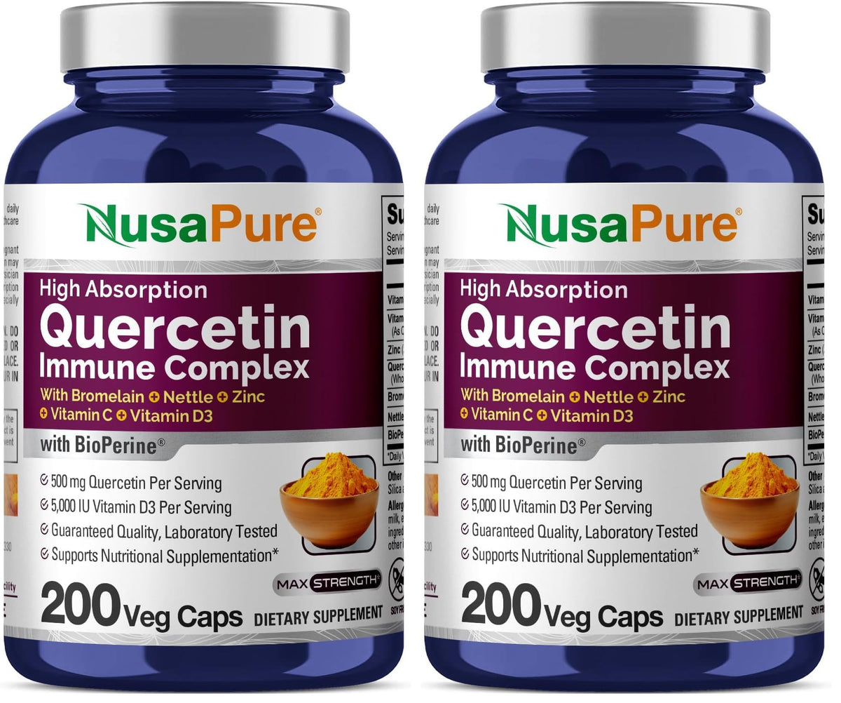 NusaPure Quercetin Complex bottle front with capsules for daily immune support