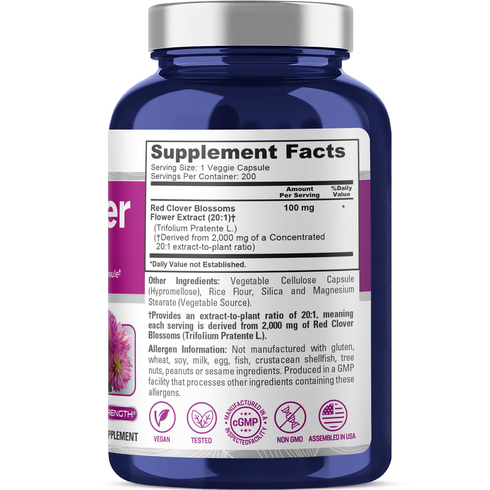 NusaPure Red Clover Blossoms capsules for convenient everyday use.