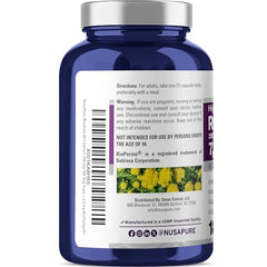 NusaPure Rhodiola Rosea label close-up with 30:1 extract detail.