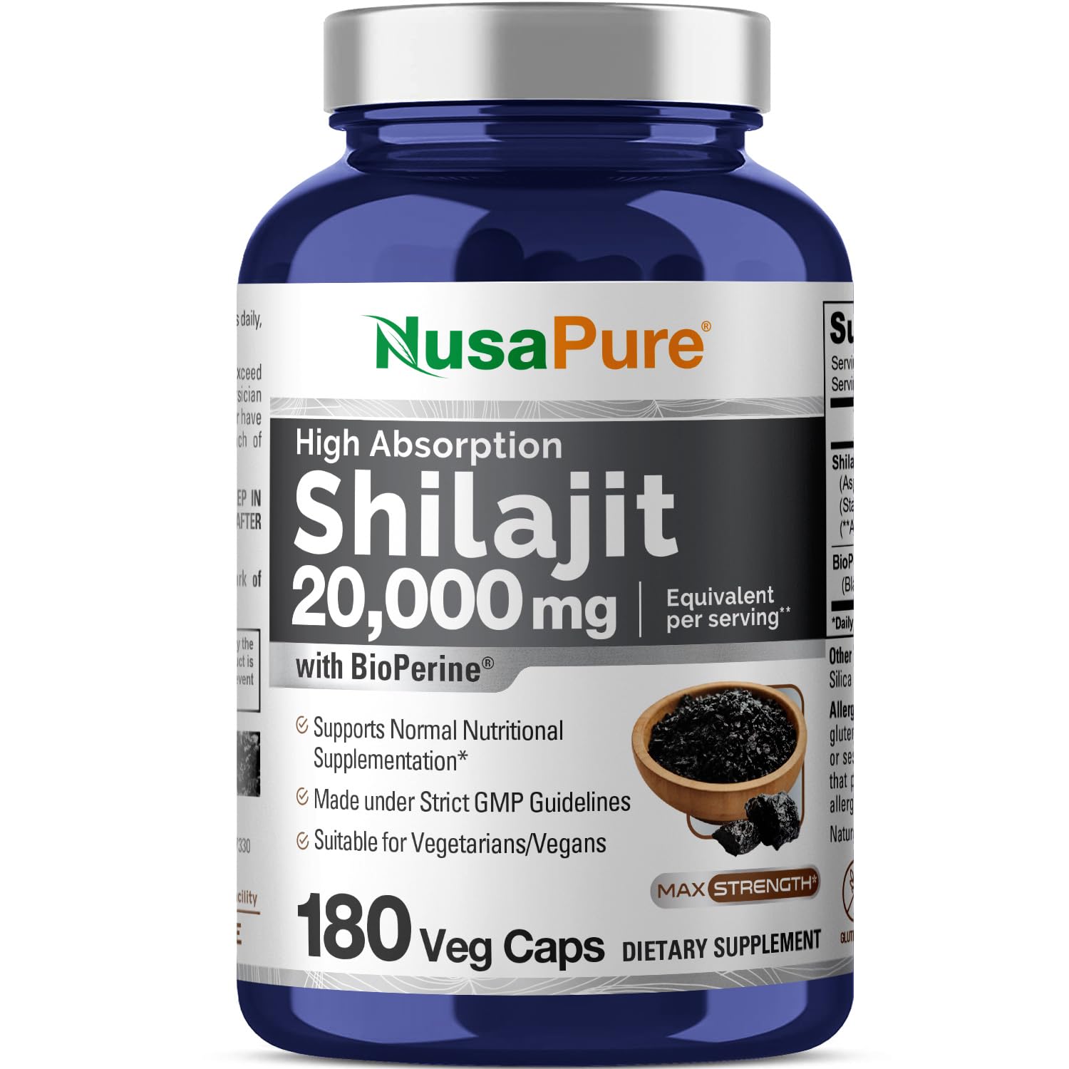 NusaPure Shilajit capsules bottle for easy daily use and mess-free supplementation