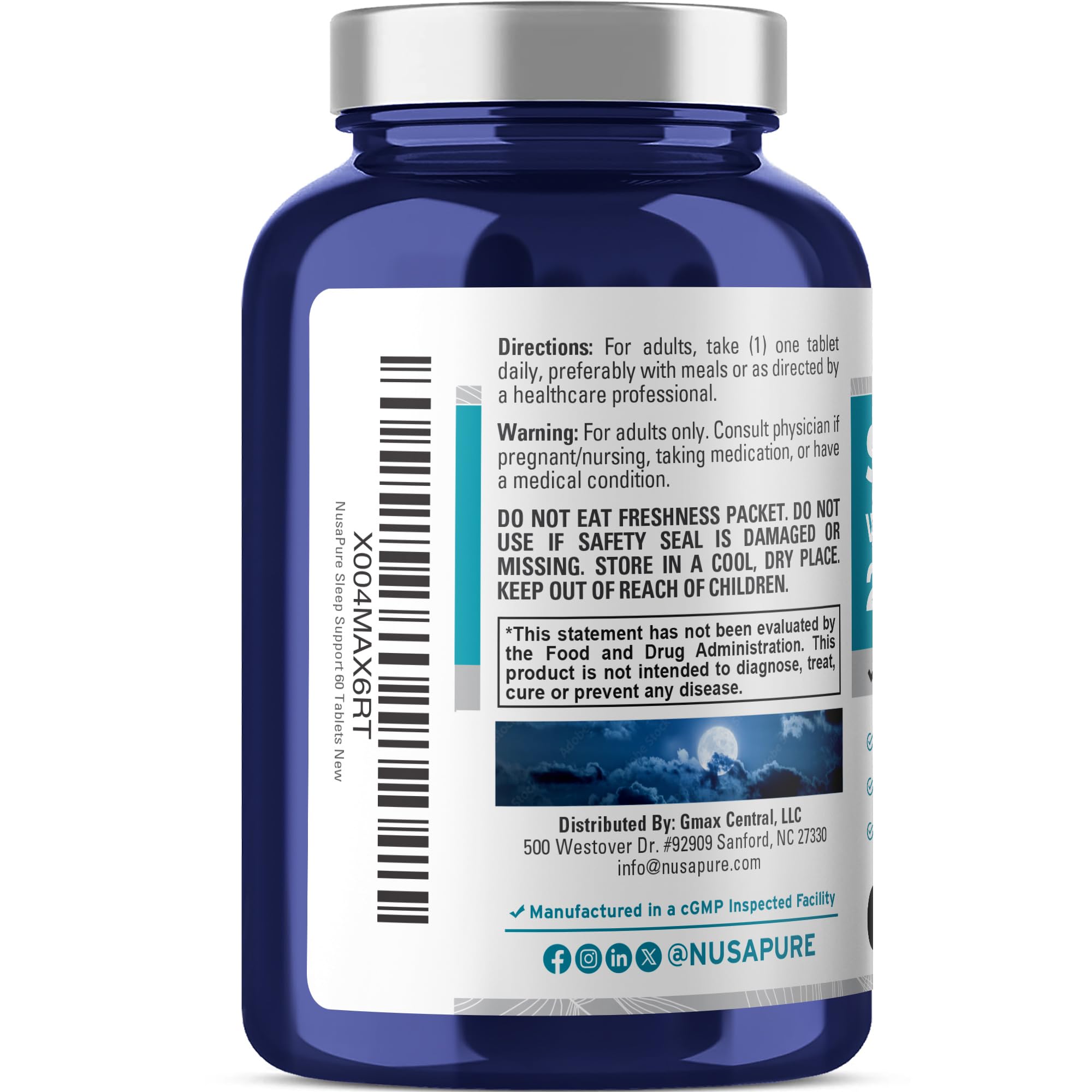 NusaPure Sleep Support 60-day supply bottle shown for value and convenience.