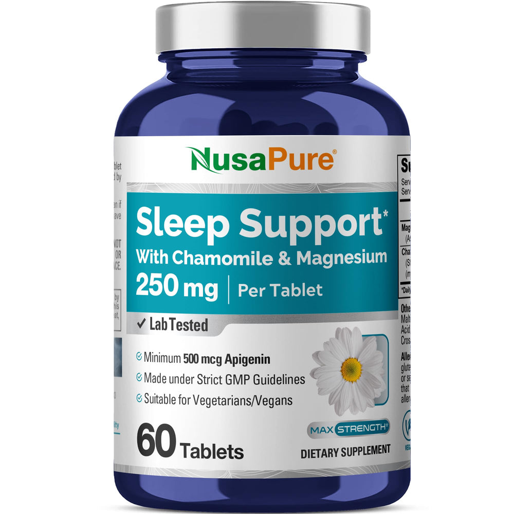 NusaPure Sleep Support chamomile tablet for relaxed nights and calmer evenings.