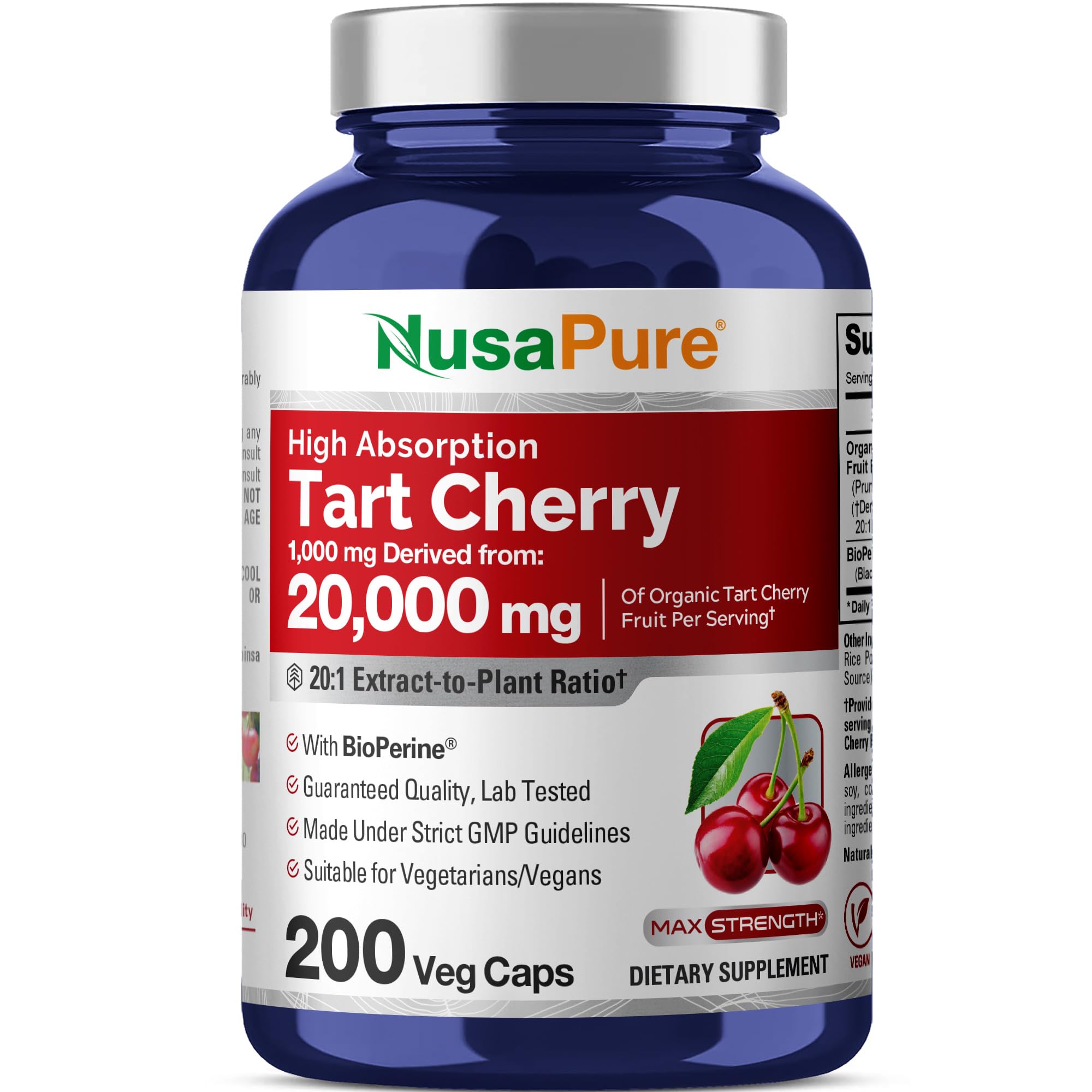 NusaPure Tart Cherry 20:1 extract bottle for convenient daily use.