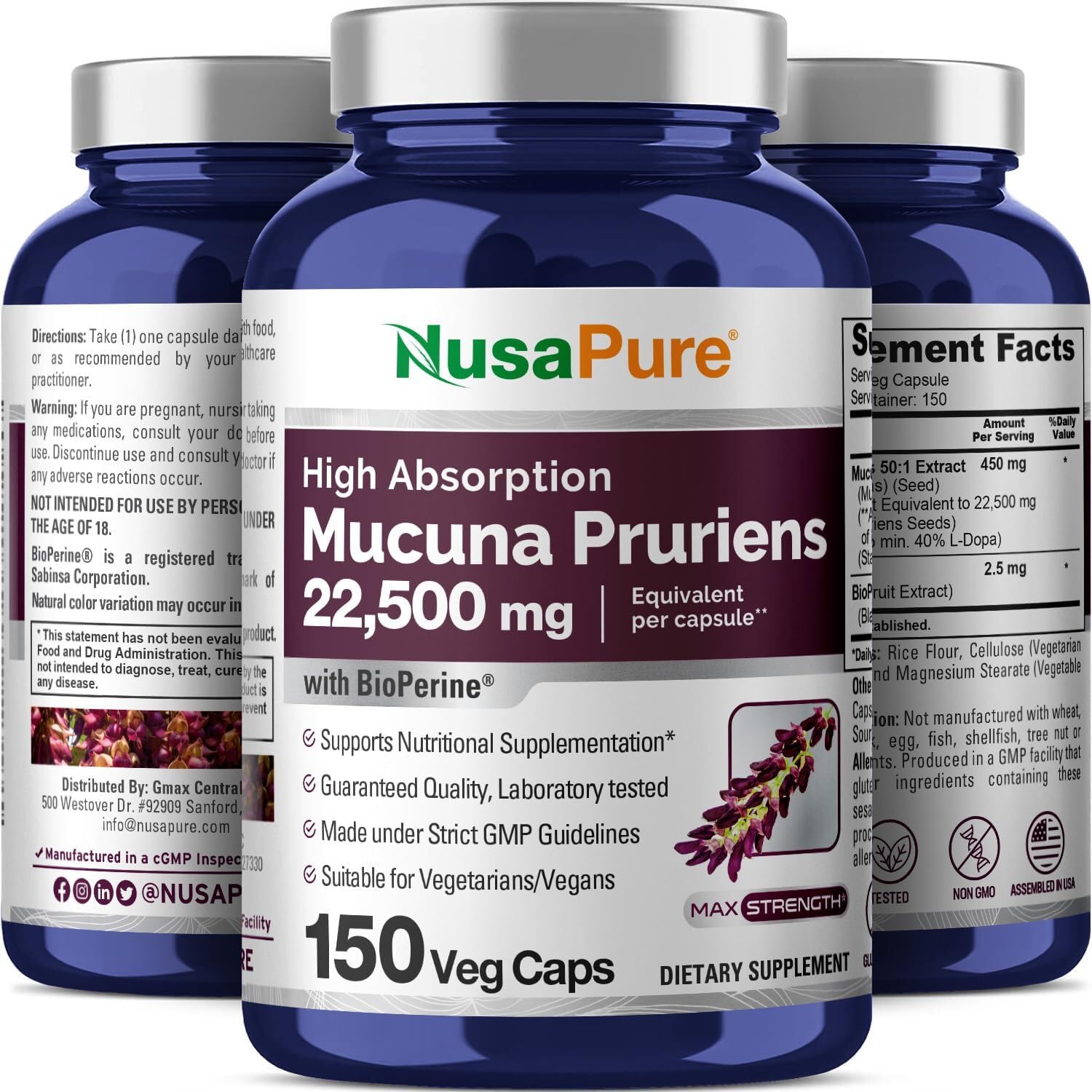 NusaPure vegan gluten free non GMO badge on packaging