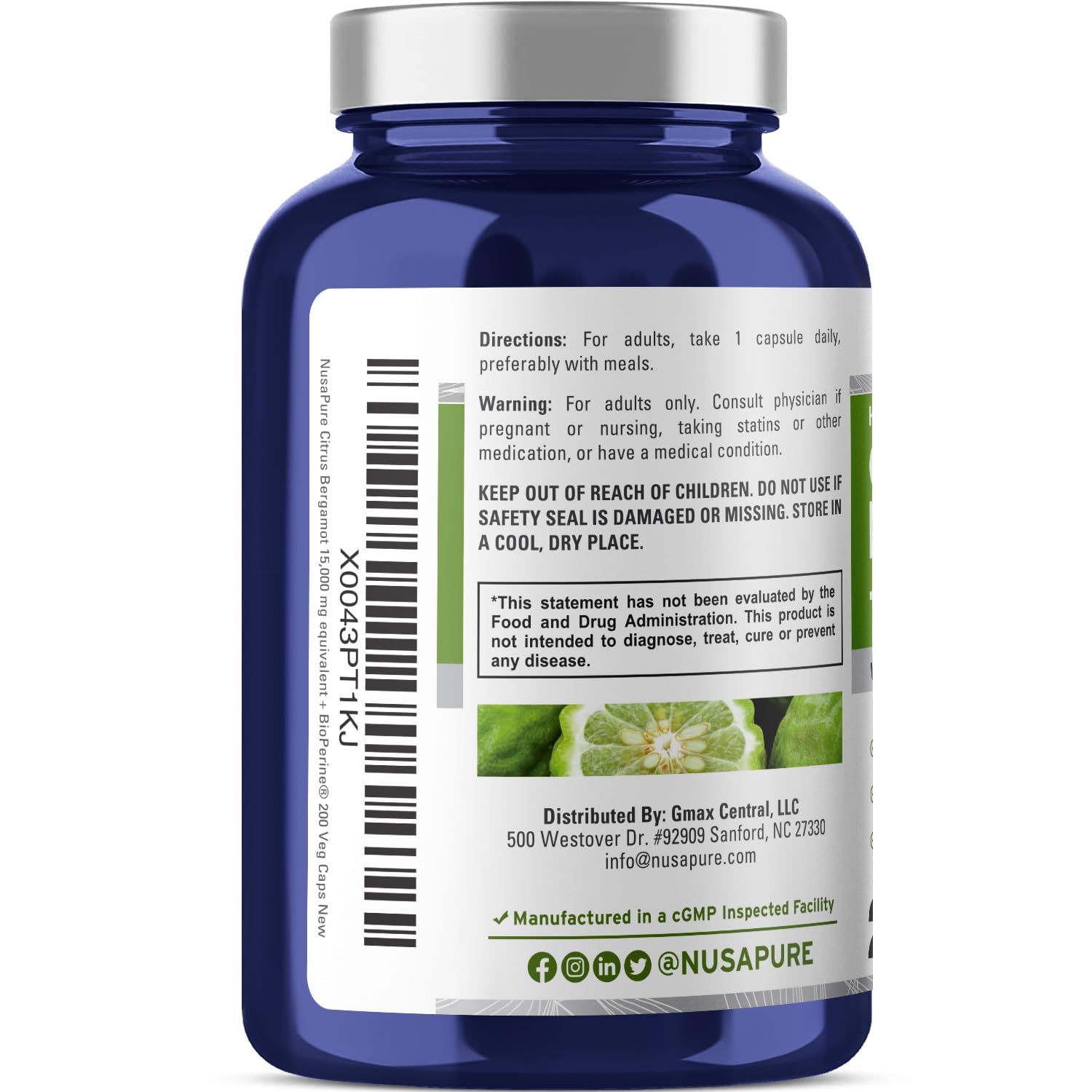 NusaPure vegan, non-GMO capsules in 200-count bottle.