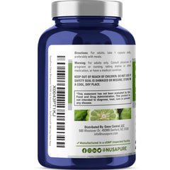 NusaPure vegan, non-GMO capsules in 200-count bottle.