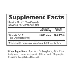 NusaPure Vitamin B12-5000mcg vegan icon on packaging signaling suitability for plant-based lifestyles.