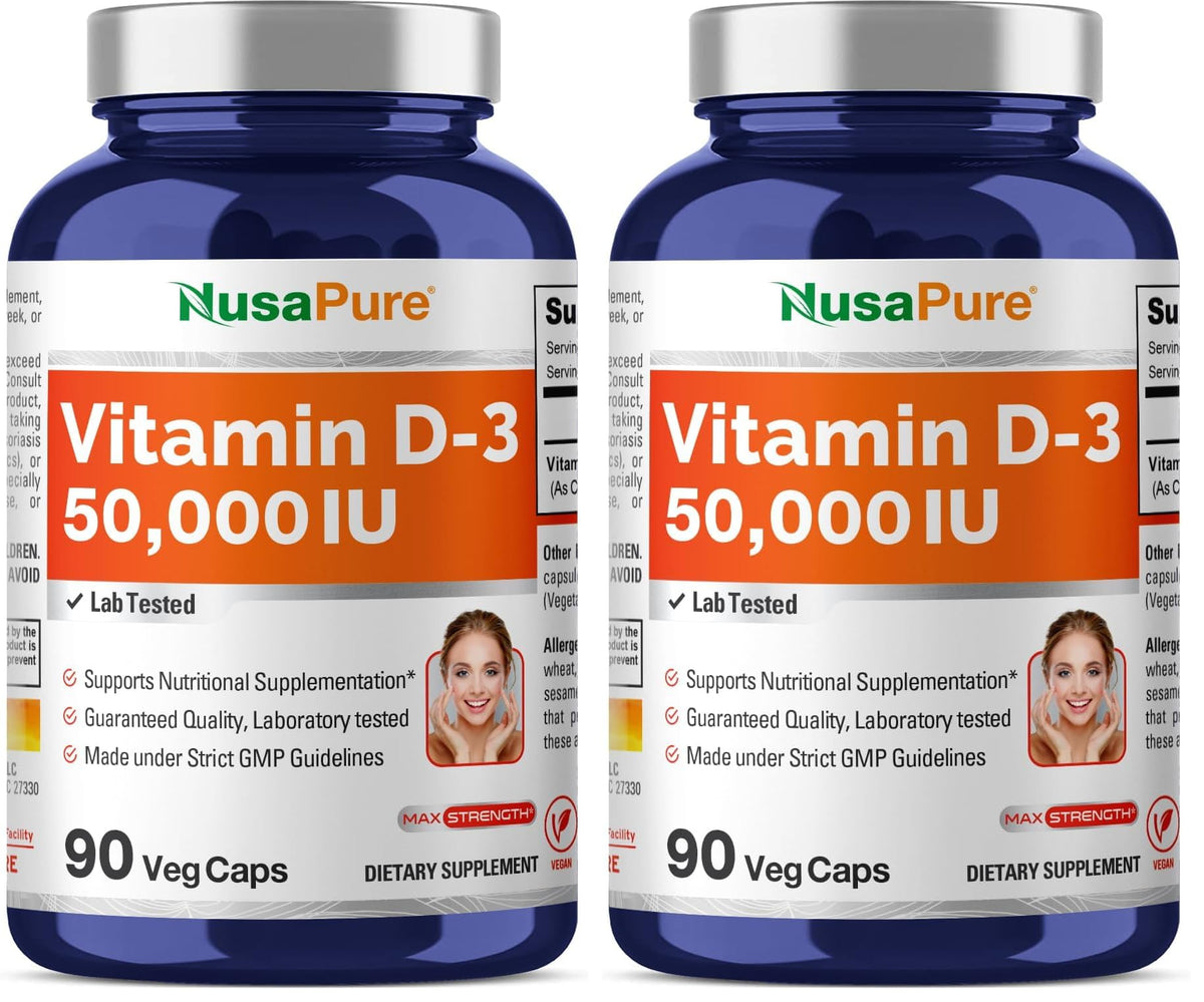 NusaPure Vitamin D3 bottle front view for daily vegan supplementation.