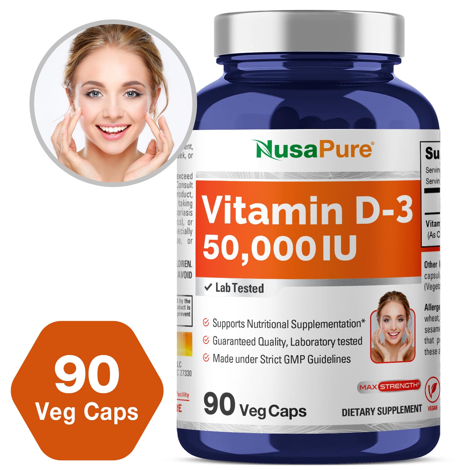 NusaPure capsule close-up showing easy-to-swallow veggie capsules.