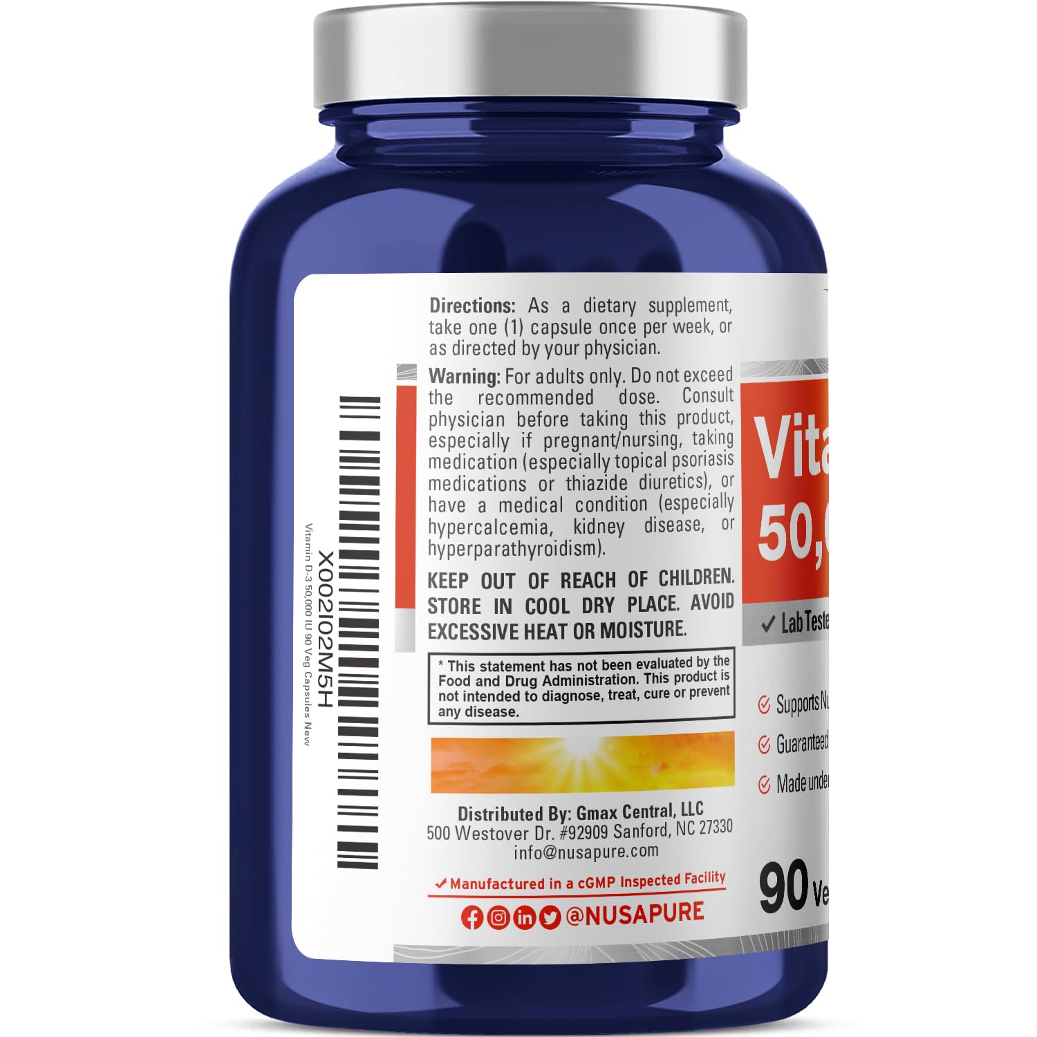 NusaPure label detail highlighting vegan, non-GMO formulation.