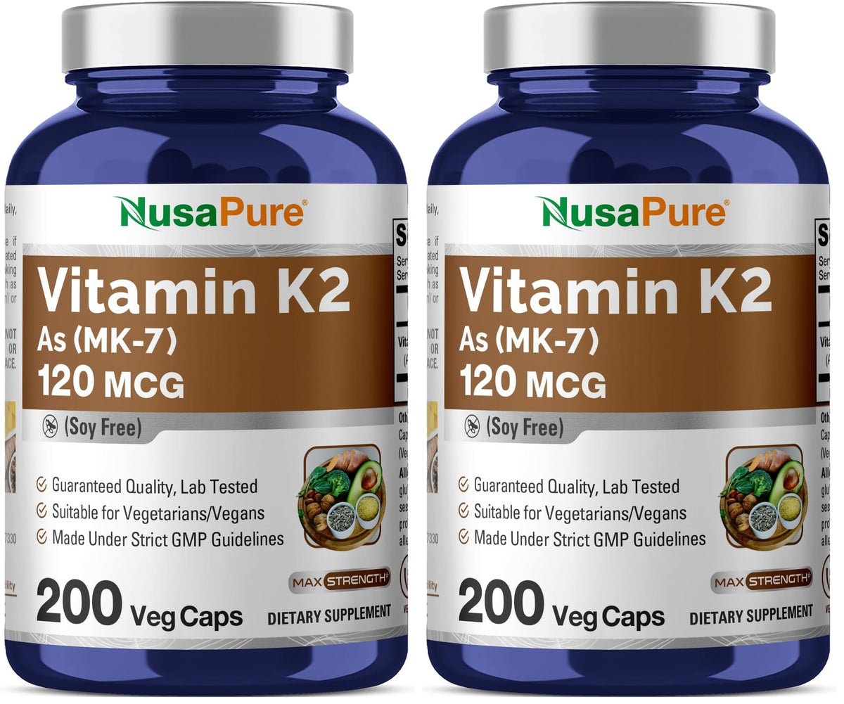 NusaPure Vitamin K2 MK-7 120 mcg bottle showing high potency