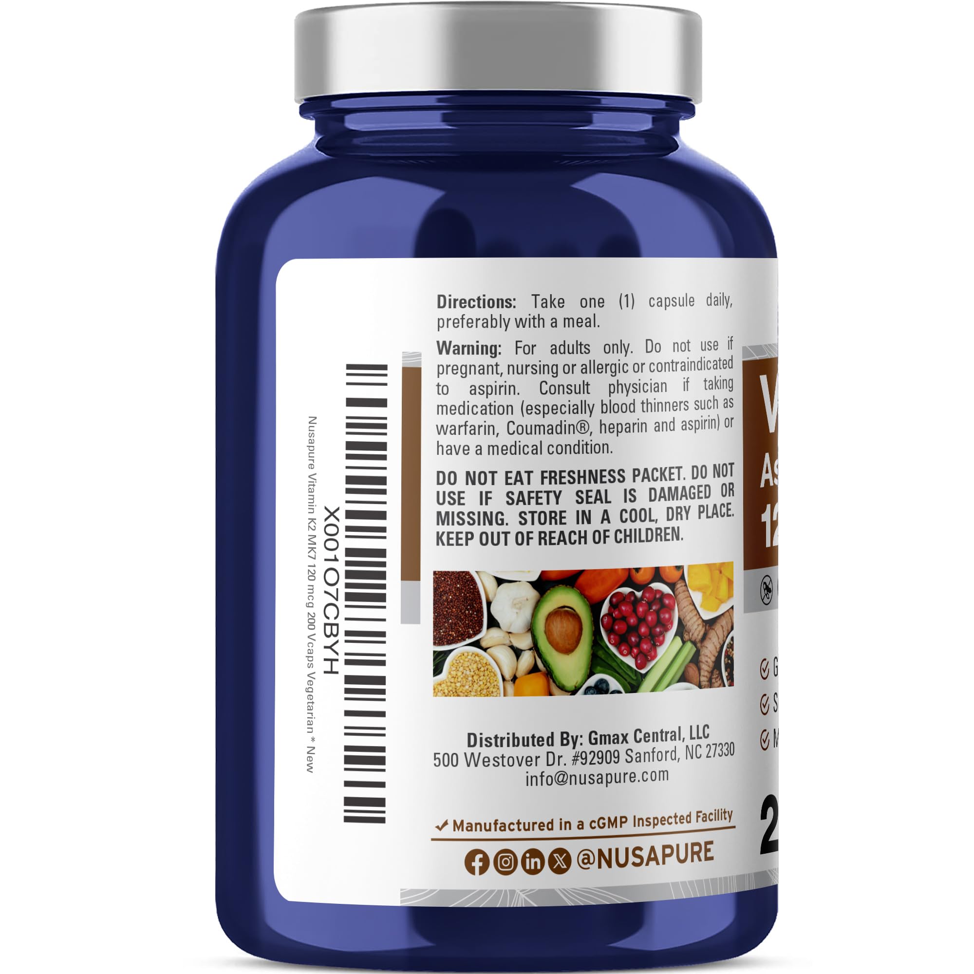 NusaPure bottle label with ingredients and non GMO claim
