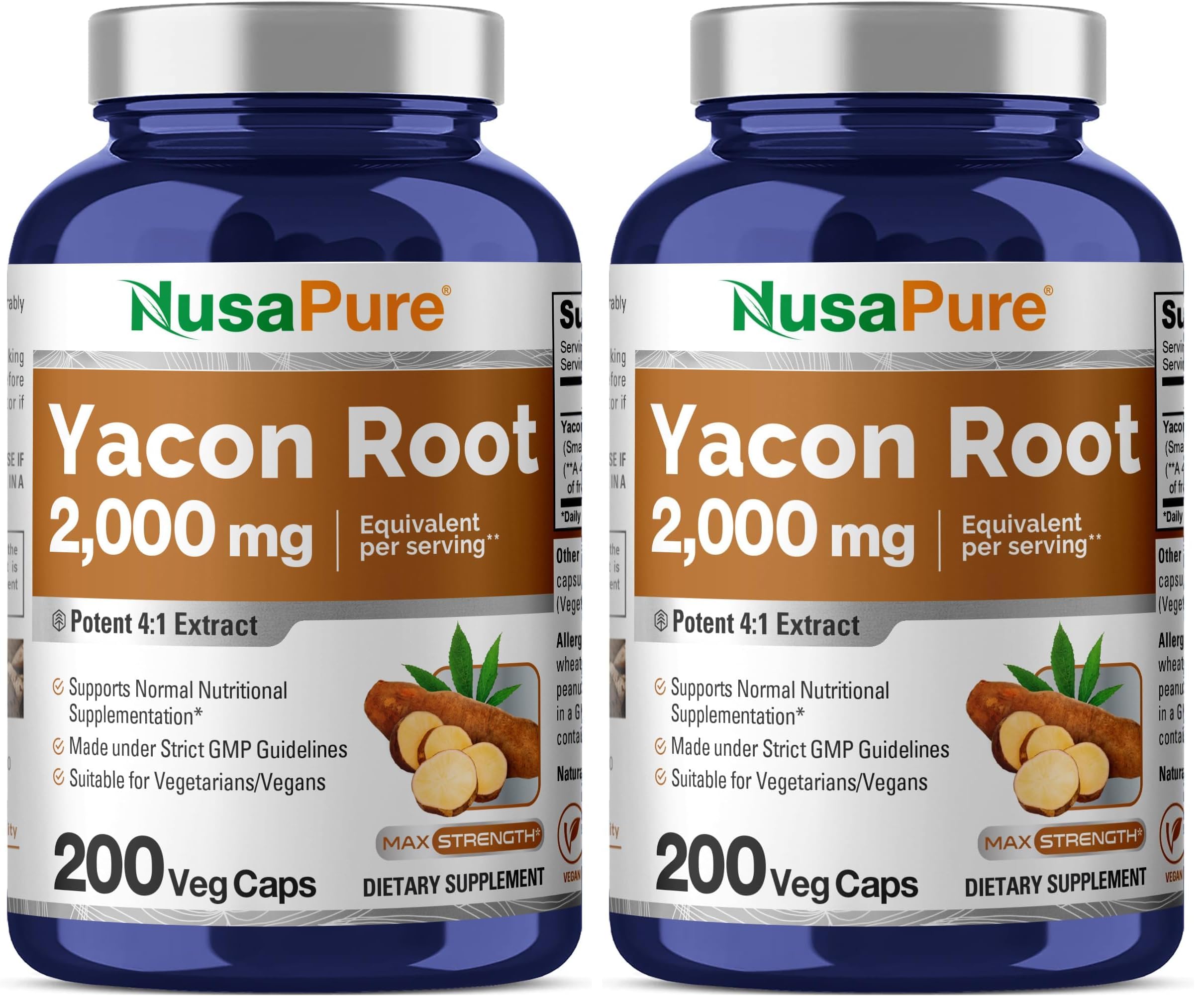 NusaPure Yacon Root Extract 2000mg bottle for easy daily supplementation.
