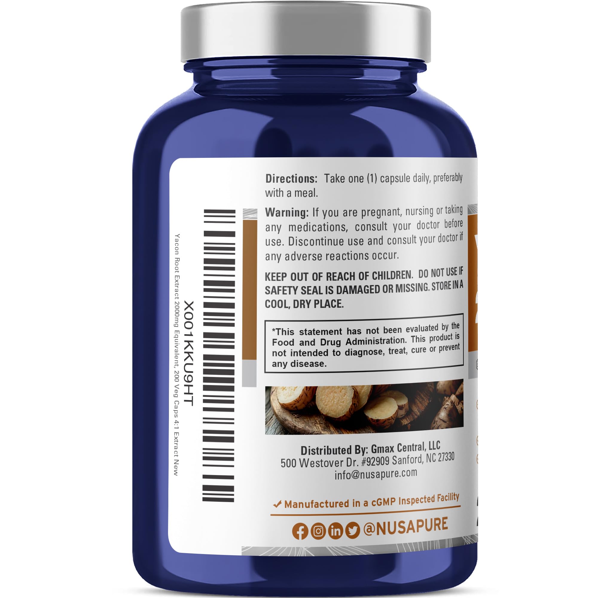 NusaPure Yacon Root Extract capsules arranged for vegan, non-GMO daily use.