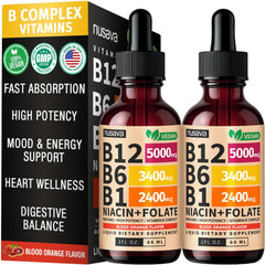 NUSAVA 2-pack Vitamin B12 and B6 liquid drops bottle for daily energy support