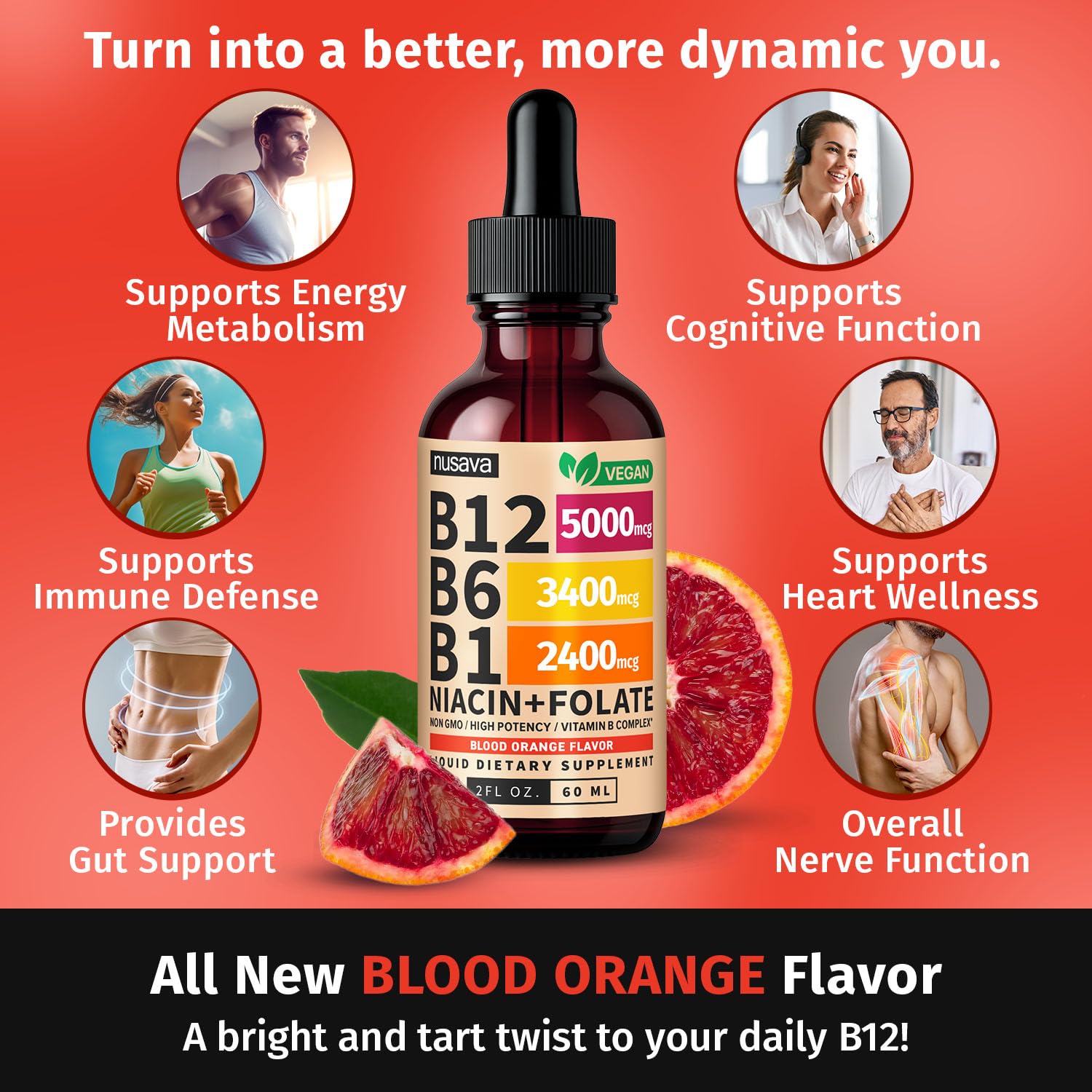NUSAVA B12 drops dropper under tongue for easy sublingual absorption