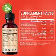 NUSAVA B12 B6 drops label closeup showing vegan, non-GMO formula