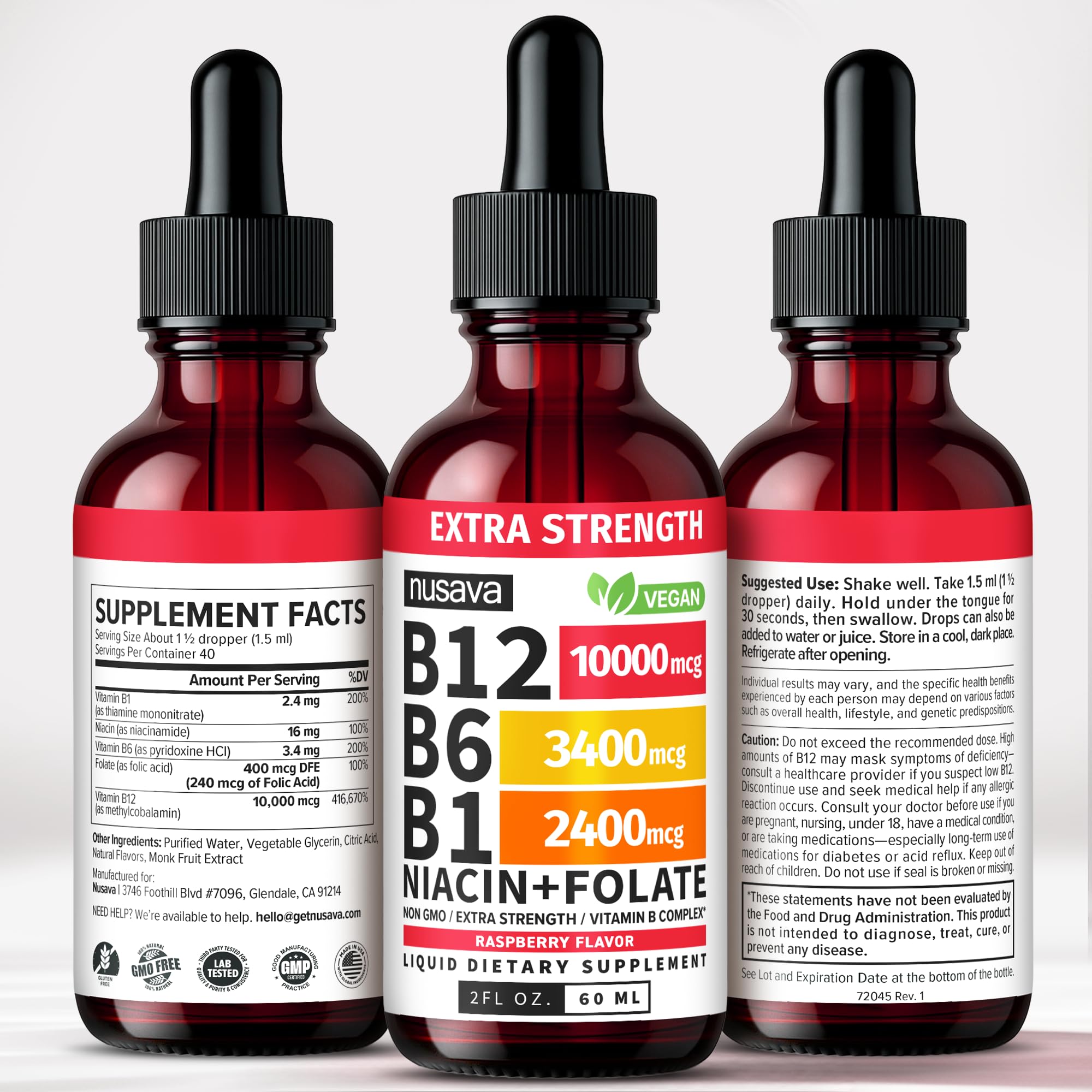 NUSAVA B12 drops made in USA with global ingredients.