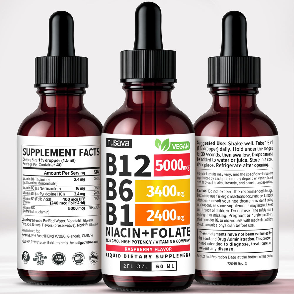 NUSAVA B12 Drops packaging image shows compact, travel-friendly format