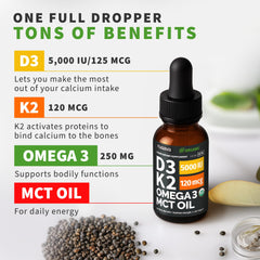 NUSAVA D3 K2 drops label closeup with organic, non-GMO ingredients.
