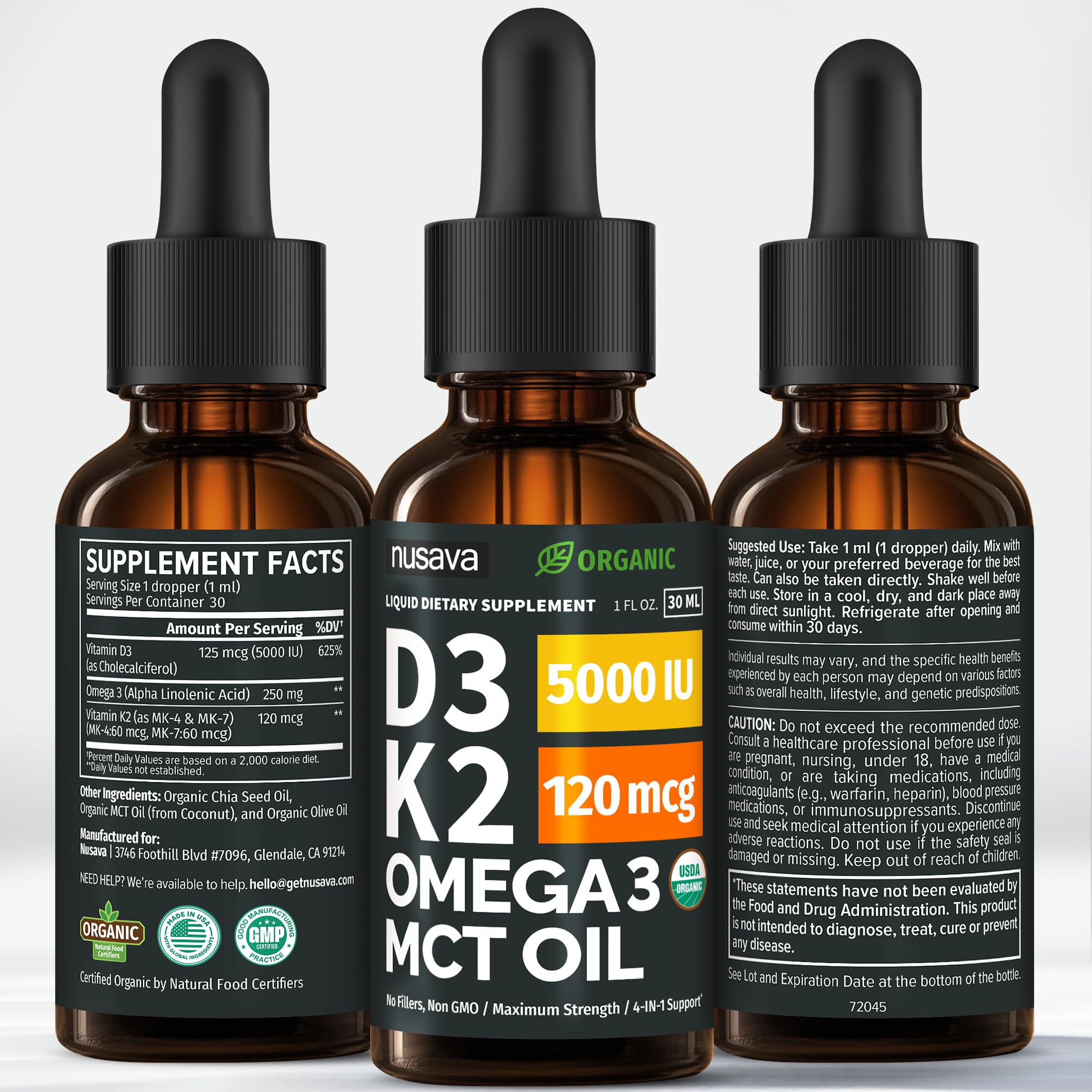 NUSAVA D3 K2 drops packshot shows 2-pack value.