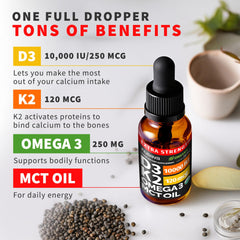 NUSAVA D3K2 Drops label highlights organic and non-GMO ingredients.