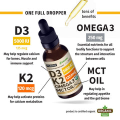 NUSAVA D3 K2 liquid bottle label show organic non-GMO promise