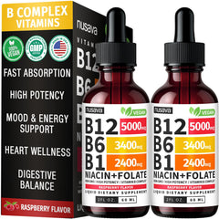 NUSAVA vitamin B12-B6 liquid drops bottle front view for daily support