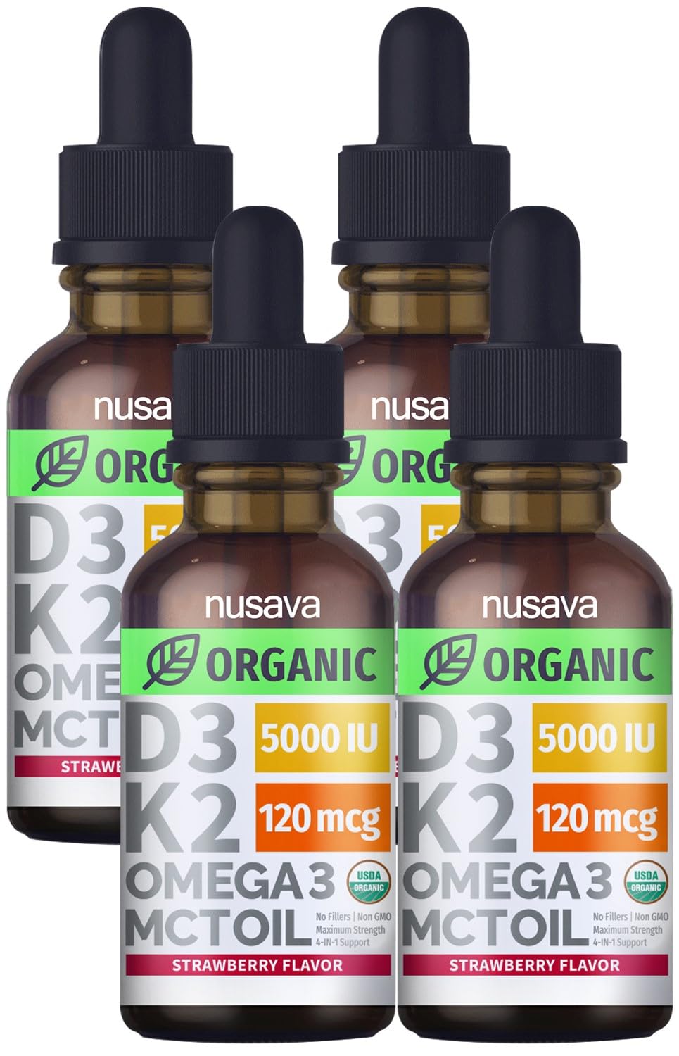 NUSAVA D3 K2 drops in strawberry bottle for easy daily use and potential immune support