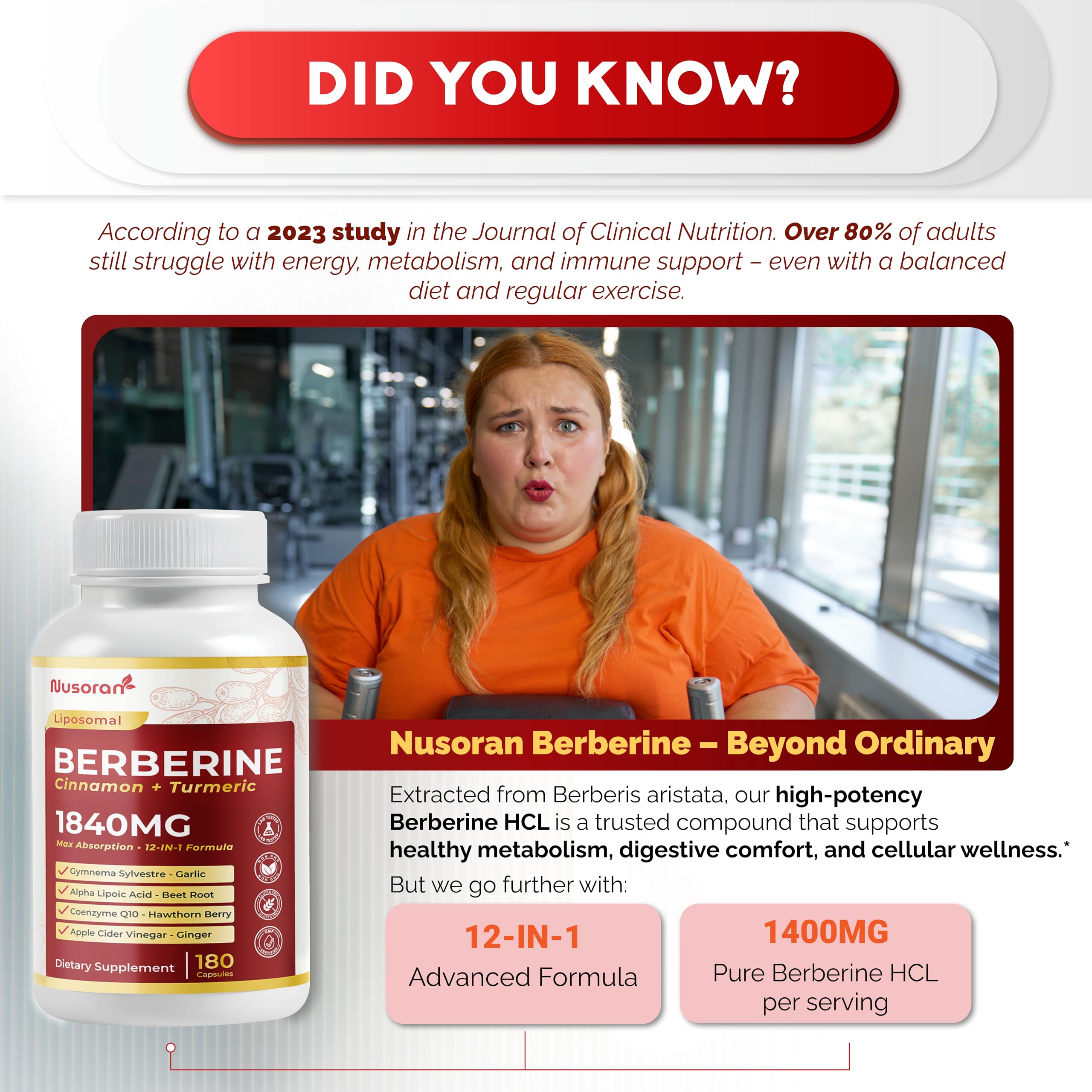 NUSORAN Dihydroberberine packaging box shows clean, plant-based formula.