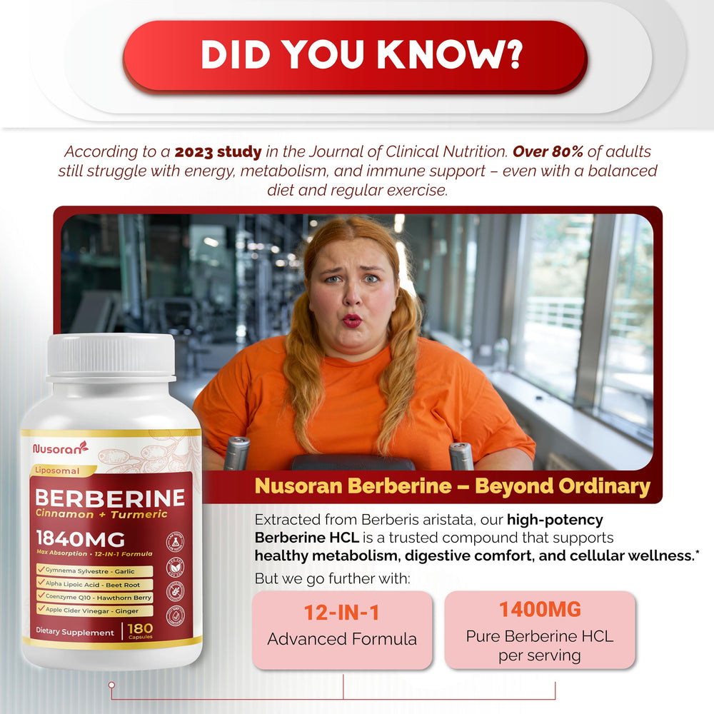 NUSORAN Dihydroberberine packaging box shows clean, plant-based formula.