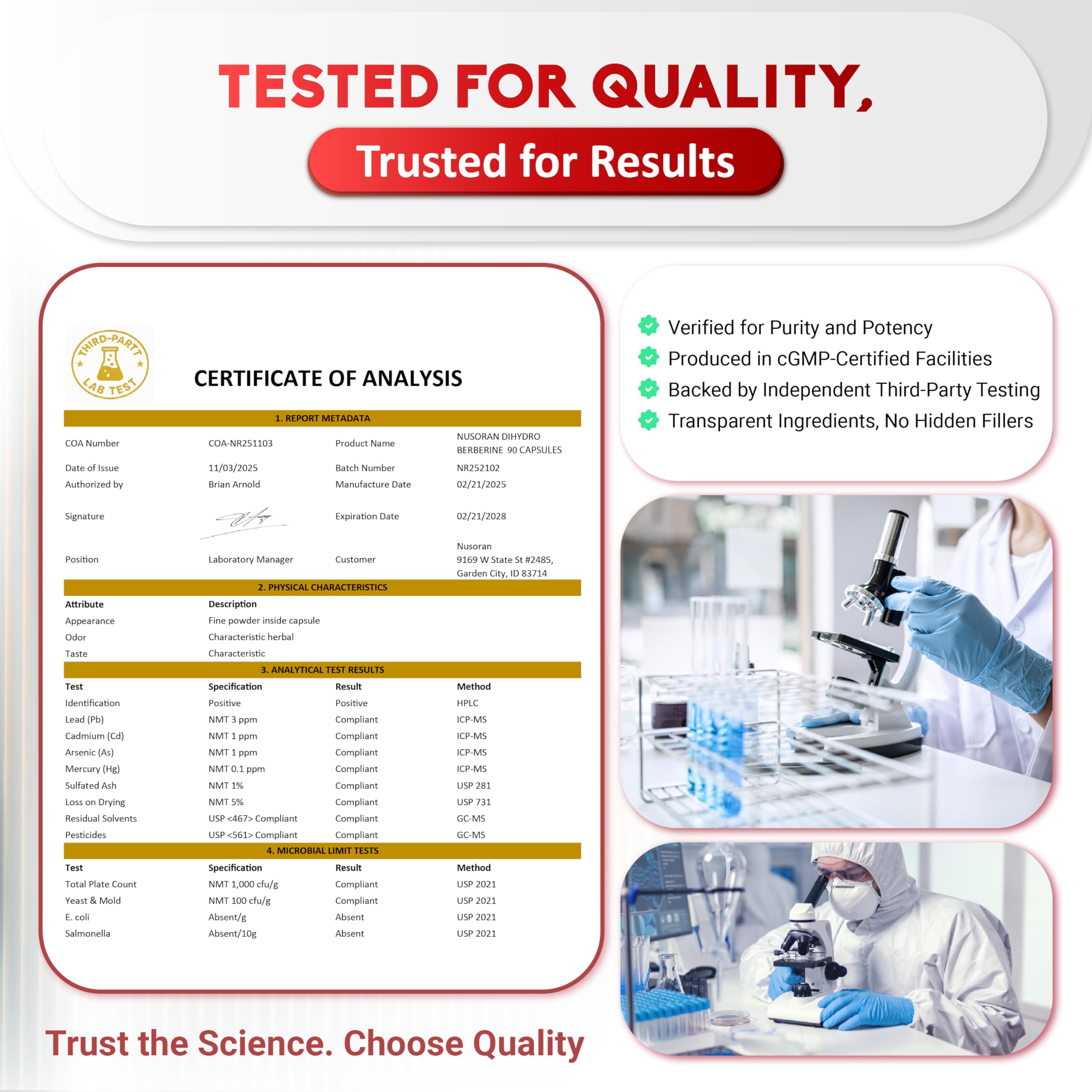 NUSORAN GMP certification image signals transparent, quality-tested manufacturing.