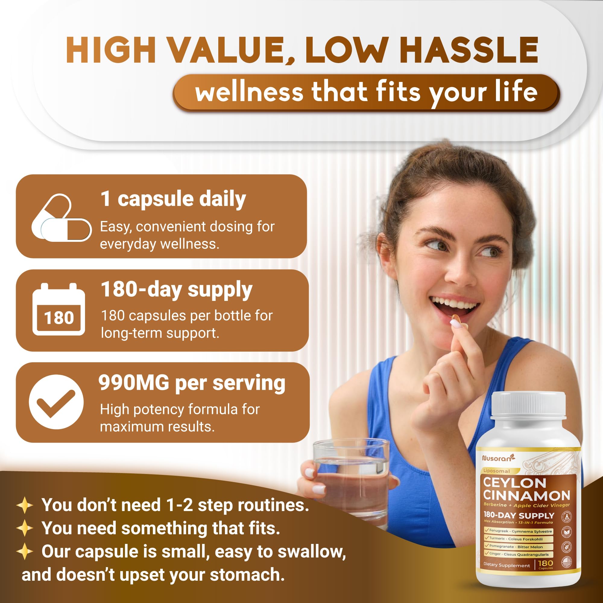 NUSORAN Cinnamon supports everyday digestive comfort after meals.