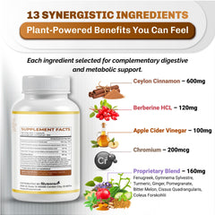 NUSORAN blend features cinnamon, berberine, apple cider vinegar for balanced digestion.