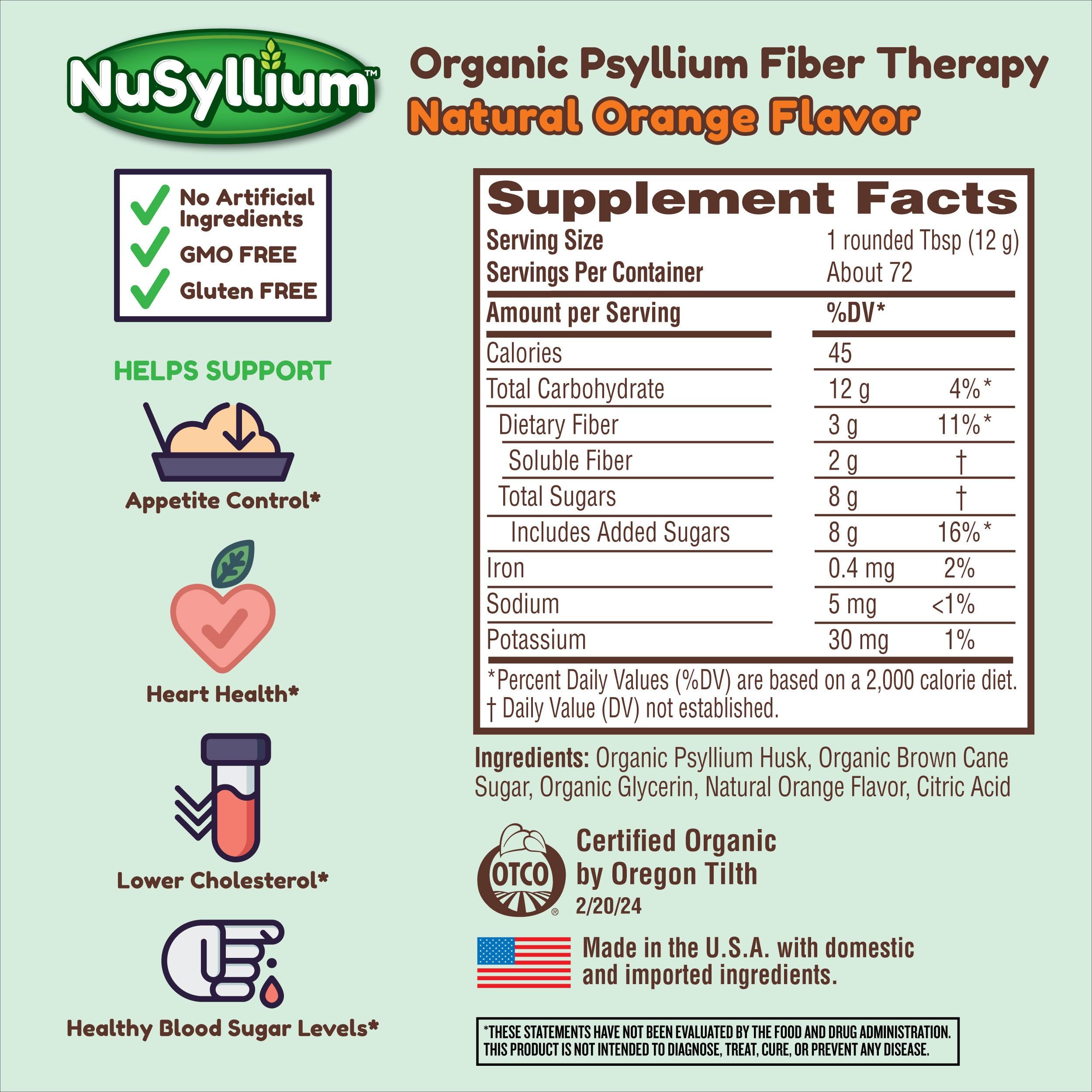 NuSyllium orange-flavored powder for easy mixing in water.