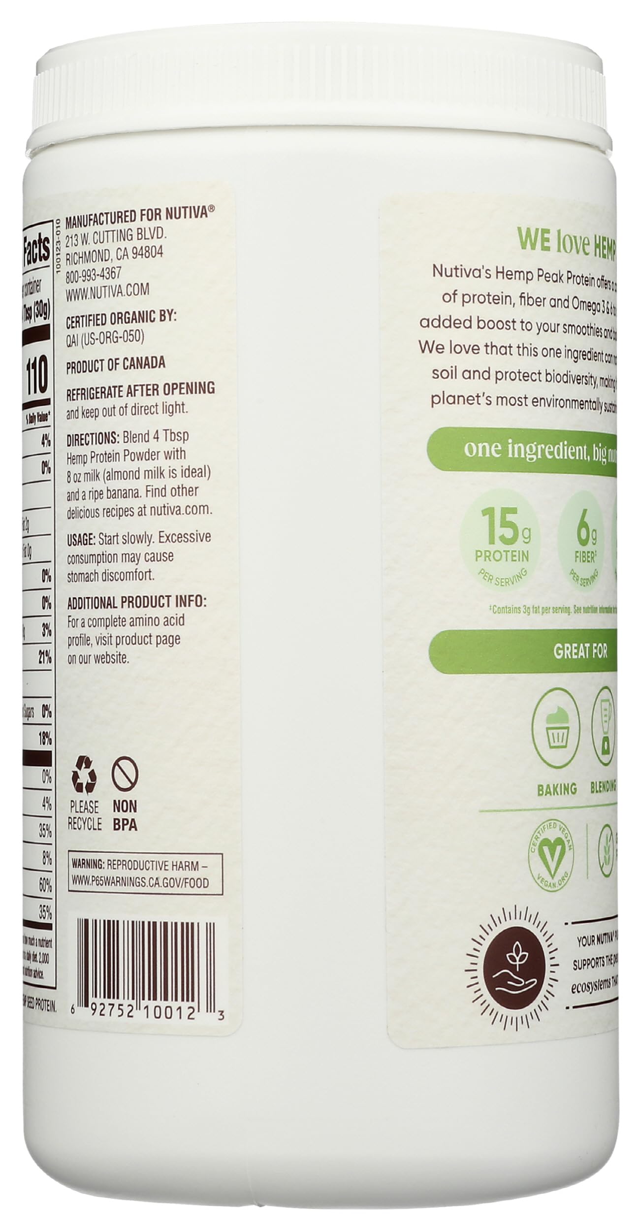 Nutiva hemp seed protein scoop for convenient smoothies.