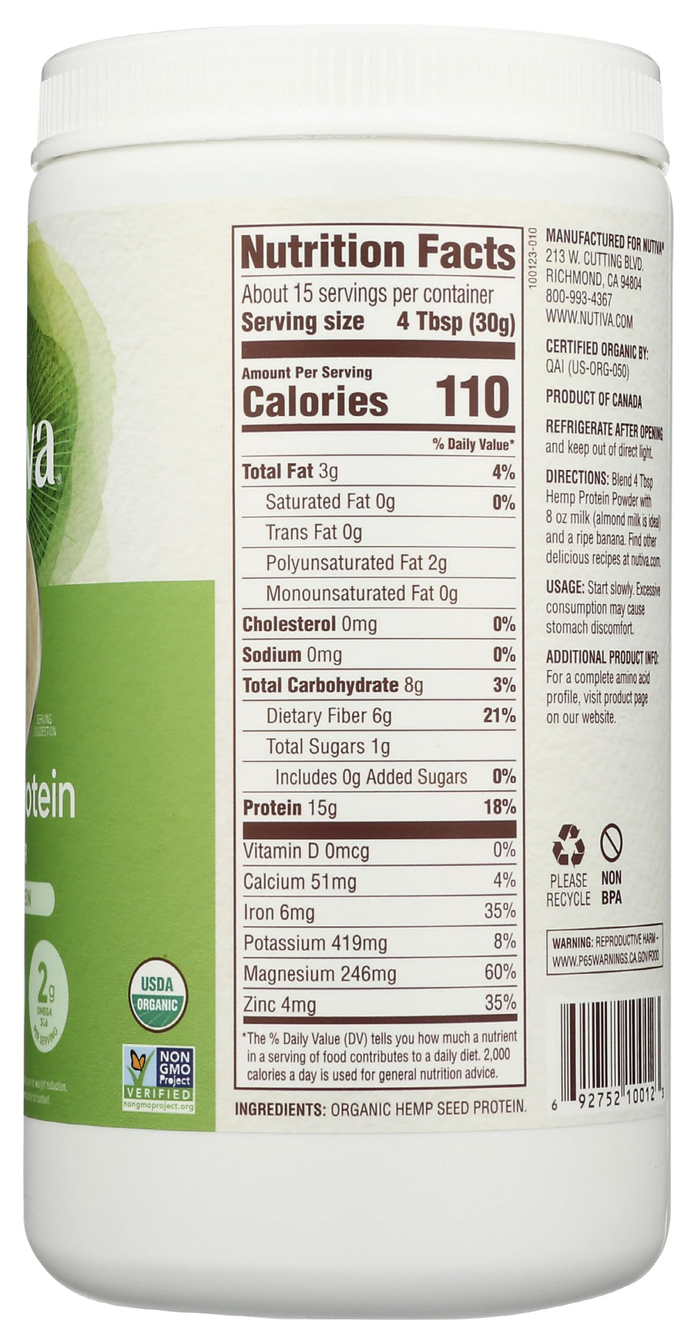 Nutiva packaging BPA-free demonstrates safe, sustainable packaging.