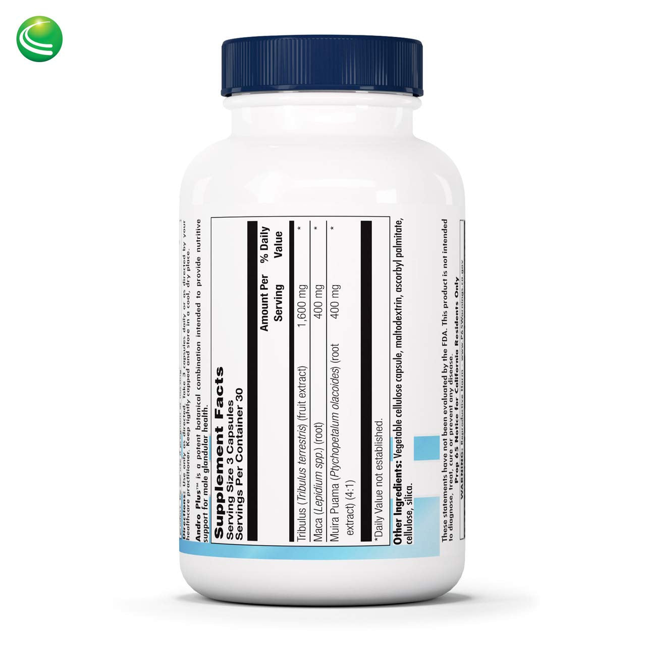 Andro Plus tribulus capsule close-up showing quality ingredients for men's wellness