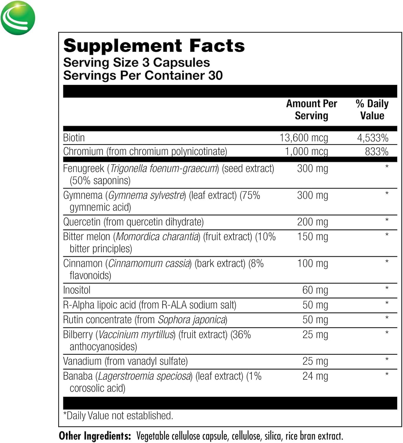 Nutra Biogenesis Diabetone Plus bottle back with dosage and key ingredients