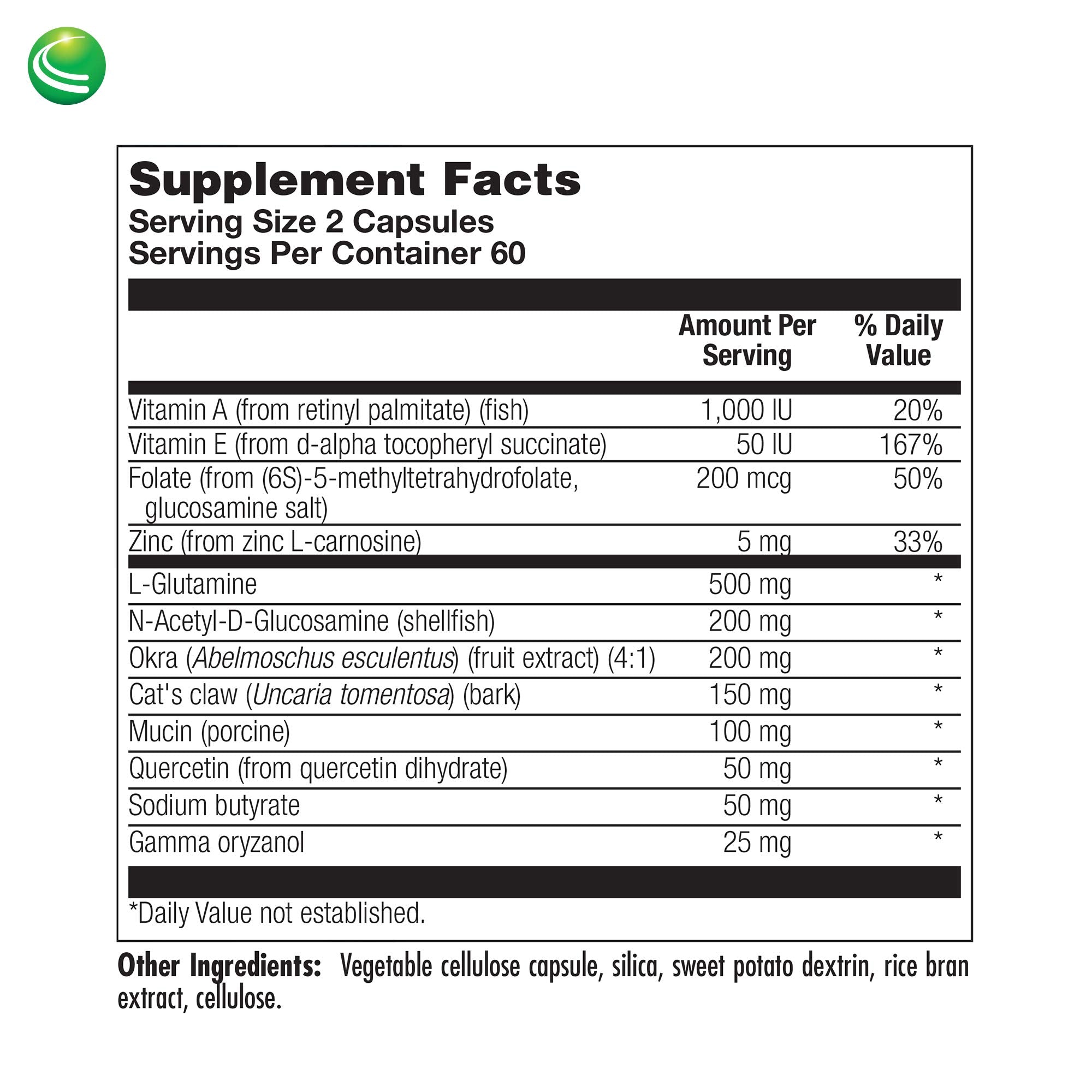 Packaging with sodium butyrate noted, highlighting gut barrier support.