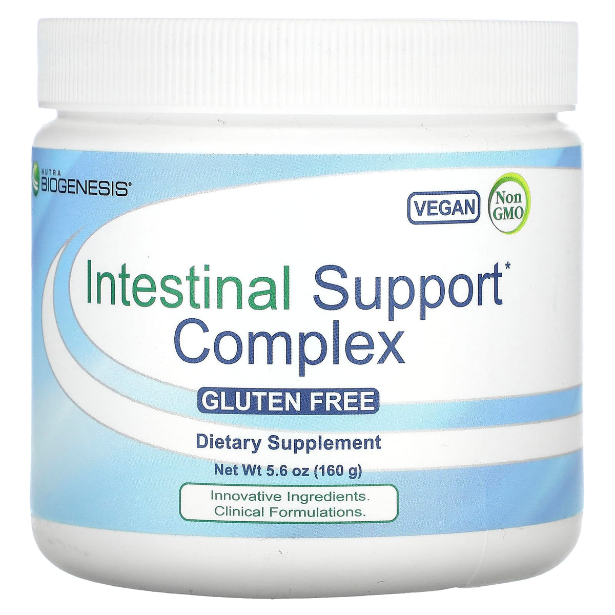 Nutra BioGenesis Intestinal Support powder in tub supports daily digestive comfort
