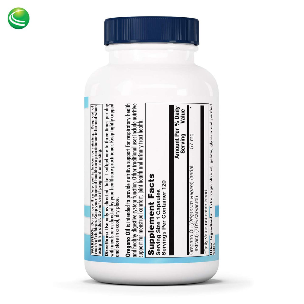 Close-up of Nutra BioGenesis oregano oil softgel capsules for easy daily use.