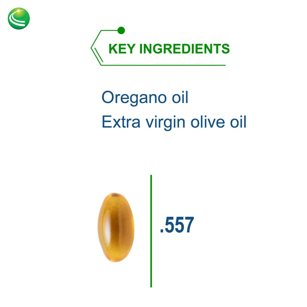 Nutra BioGenesis oregano oil softgel label highlights carvacrol content.