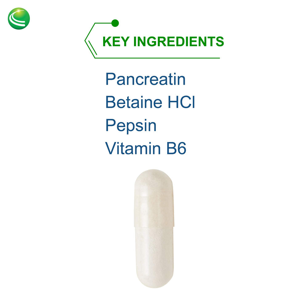 Nutra BioGenesis PanZyme label highlighting betaine HCl and pepsin benefits