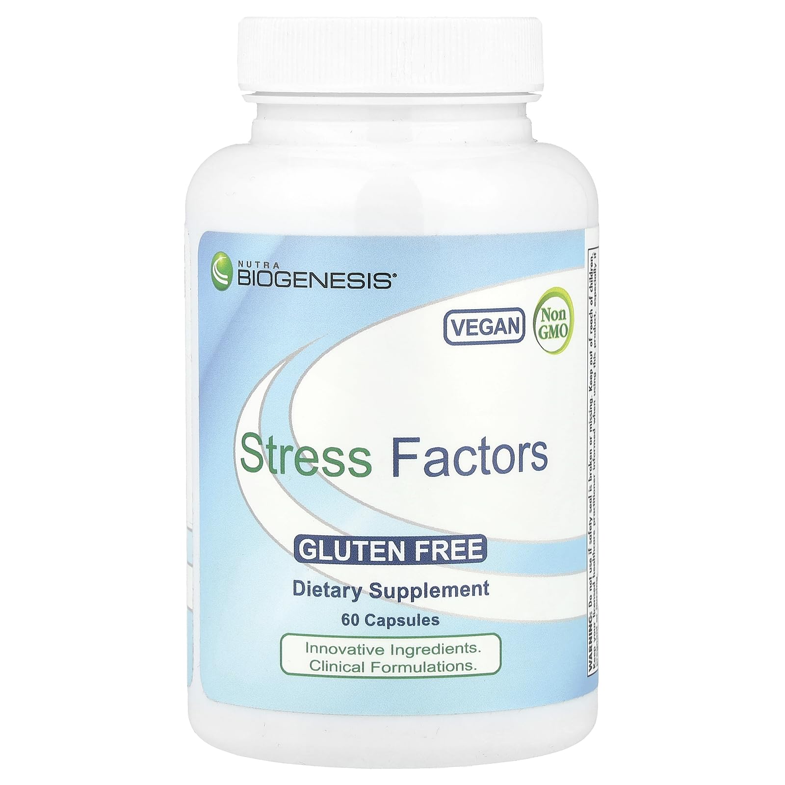 Nutra BioGenesis Stress Factors bottle with GABA capsules supporting calm moments