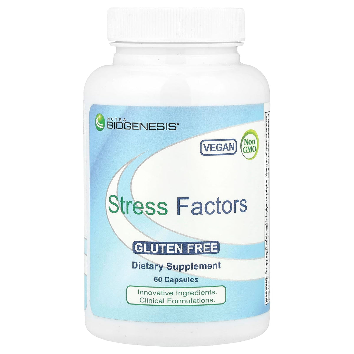 Nutra BioGenesis Stress Factors bottle with GABA capsules supporting calm moments