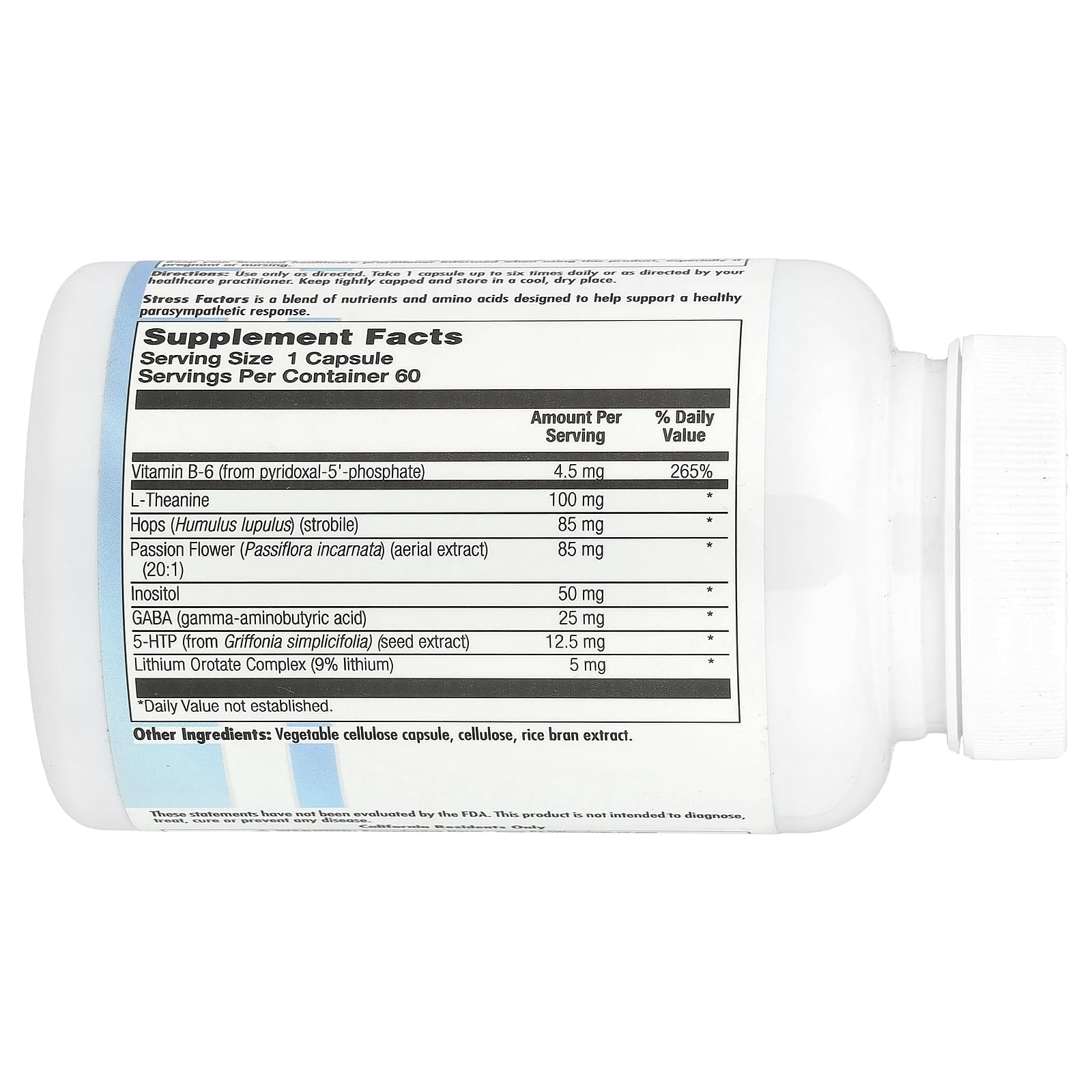 Nutra BioGenesis Stress Factors bottle with L-Theanine capsules for relaxed focus throughout the day